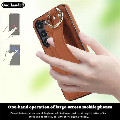 For Samsung Galaxy S23 Case Stylish Wave Pattern Leather+TPU Cell Phone Cover with Wristband