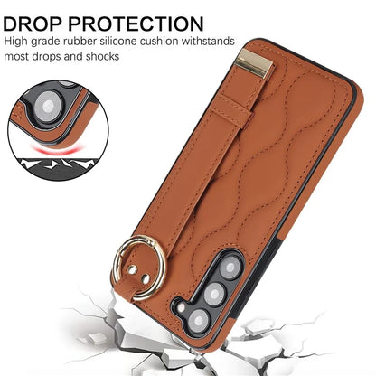 For Samsung Galaxy S23 Case Stylish Wave Pattern Leather+TPU Cell Phone Cover with Wristband