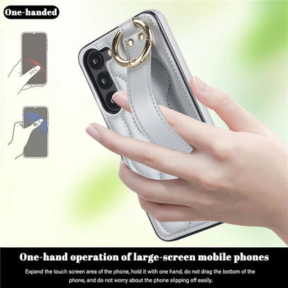 For Samsung Galaxy S23 Case Stylish Wave Pattern Leather+TPU Cell Phone Cover with Wristband
