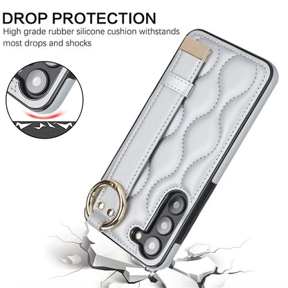 For Samsung Galaxy S23 Case Stylish Wave Pattern Leather+TPU Cell Phone Cover with Wristband