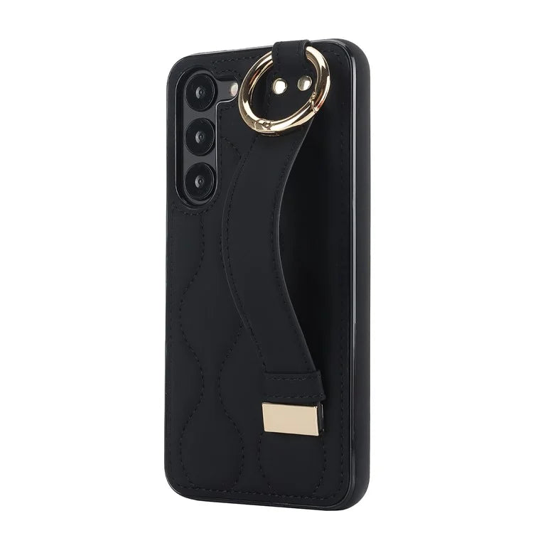 For Samsung Galaxy S23 Case Stylish Wave Pattern Leather+TPU Cell Phone Cover with Wristband