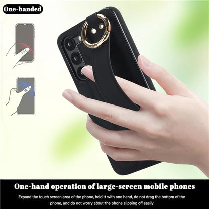 For Samsung Galaxy S23 Case Stylish Wave Pattern Leather+TPU Cell Phone Cover with Wristband