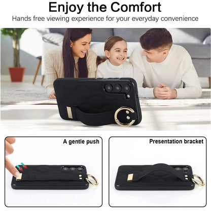 For Samsung Galaxy S23 Case Stylish Wave Pattern Leather+TPU Cell Phone Cover with Wristband