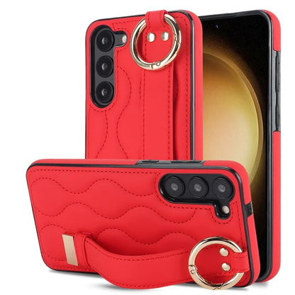 For Samsung Galaxy S23 Case Stylish Wave Pattern Leather+TPU Cell Phone Cover with Wristband