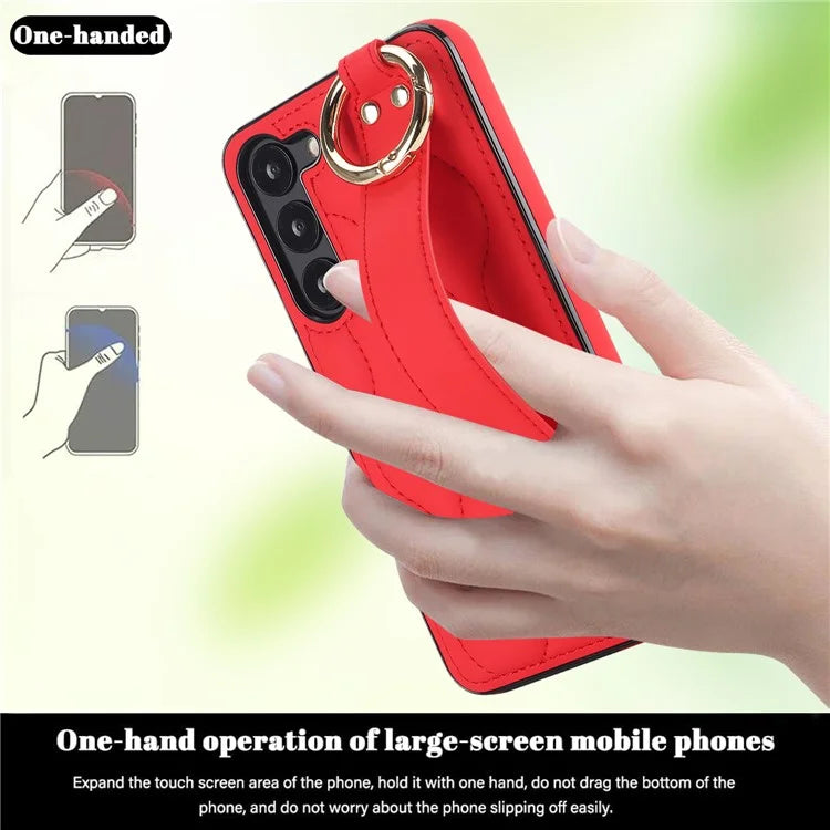 For Samsung Galaxy S23 Case Stylish Wave Pattern Leather+TPU Cell Phone Cover with Wristband