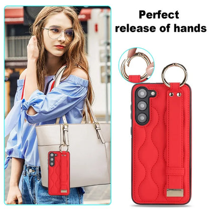 For Samsung Galaxy S23 Case Stylish Wave Pattern Leather+TPU Cell Phone Cover with Wristband