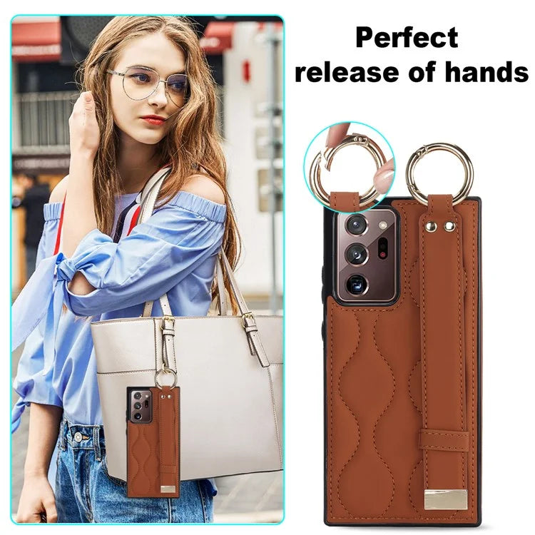 For Samsung Galaxy Note20 Ultra / Note20 Ultra 5G Case PU Leather+TPU Wristband Kickstand Cover