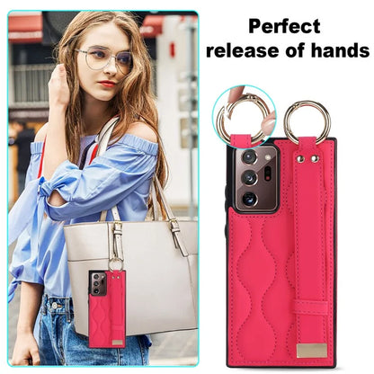 For Samsung Galaxy Note20 Ultra / Note20 Ultra 5G Case PU Leather+TPU Wristband Kickstand Cover