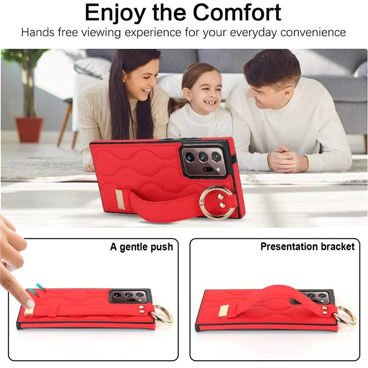For Samsung Galaxy Note20 Ultra / Note20 Ultra 5G Case PU Leather+TPU Wristband Kickstand Cover