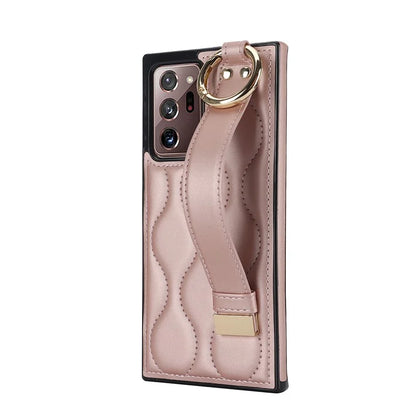 For Samsung Galaxy Note20 Ultra / Note20 Ultra 5G Case PU Leather+TPU Wristband Kickstand Cover Gold