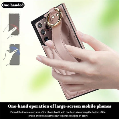 For Samsung Galaxy Note20 Ultra / Note20 Ultra 5G Case PU Leather+TPU Wristband Kickstand Cover Gold