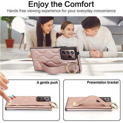 For Samsung Galaxy Note20 Ultra / Note20 Ultra 5G Case PU Leather+TPU Wristband Kickstand Cover Gold