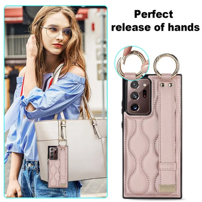 For Samsung Galaxy Note20 Ultra / Note20 Ultra 5G Case PU Leather+TPU Wristband Kickstand Cover Gold