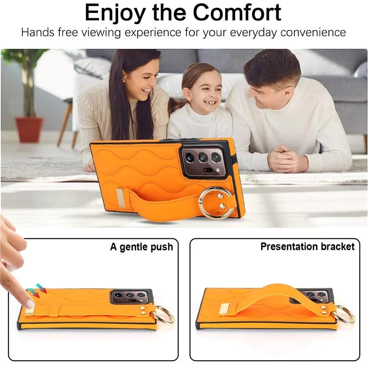 For Samsung Galaxy Note20 Ultra / Note20 Ultra 5G Case PU Leather+TPU Wristband Kickstand Cover