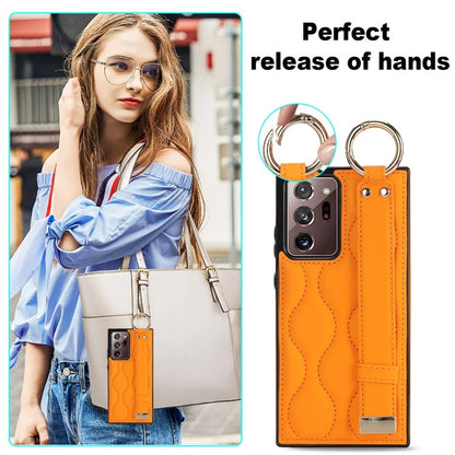 For Samsung Galaxy Note20 Ultra / Note20 Ultra 5G Case PU Leather+TPU Wristband Kickstand Cover