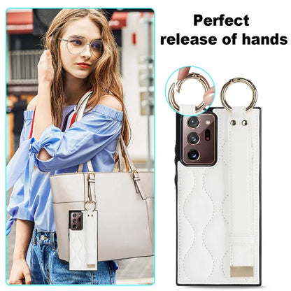 For Samsung Galaxy Note20 Ultra / Note20 Ultra 5G Case PU Leather+TPU Wristband Kickstand Cover