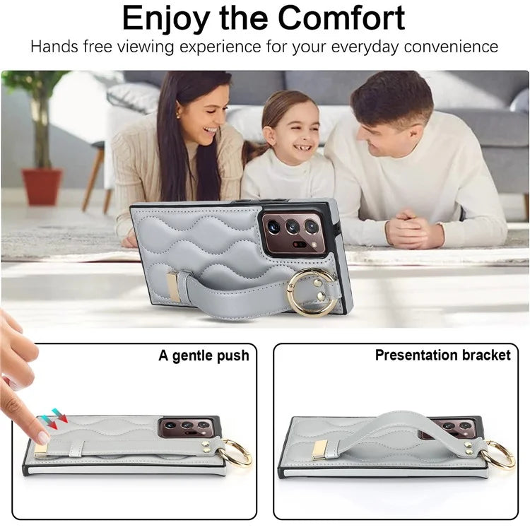 For Samsung Galaxy Note20 Ultra / Note20 Ultra 5G Case PU Leather+TPU Wristband Kickstand Cover