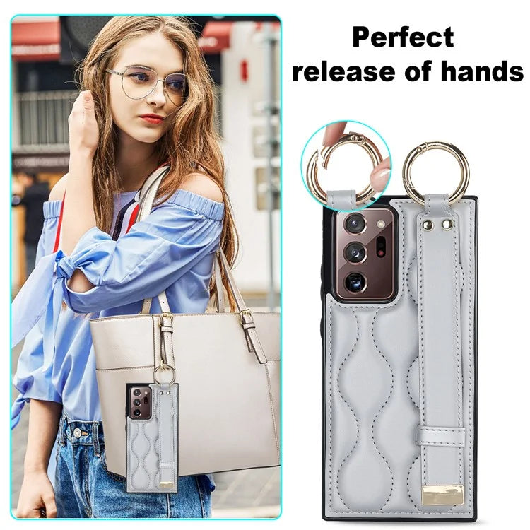 For Samsung Galaxy Note20 Ultra / Note20 Ultra 5G Case PU Leather+TPU Wristband Kickstand Cover
