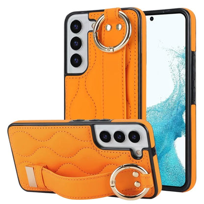For Samsung Galaxy S22 5G Case Wave Pattern PU Leather+TPU Phone Back Cover with Ring Buckle