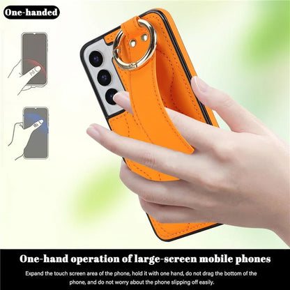 For Samsung Galaxy S22 5G Case Wave Pattern PU Leather+TPU Phone Back Cover with Ring Buckle