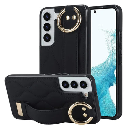 For Samsung Galaxy S22 5G Case Wave Pattern PU Leather+TPU Phone Back Cover with Ring Buckle