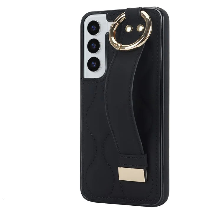 For Samsung Galaxy S22 5G Case Wave Pattern PU Leather+TPU Phone Back Cover with Ring Buckle