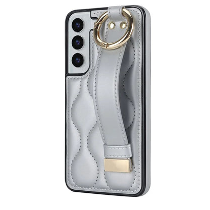 For Samsung Galaxy S22 5G Case Wave Pattern PU Leather+TPU Phone Back Cover with Ring Buckle