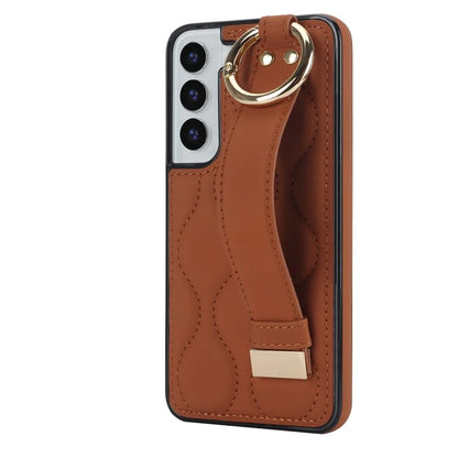 For Samsung Galaxy S22 5G Case Wave Pattern PU Leather+TPU Phone Back Cover with Ring Buckle