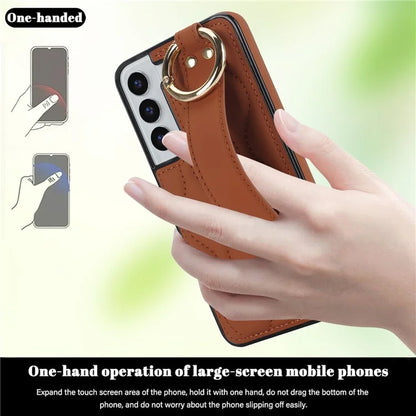 For Samsung Galaxy S22 5G Case Wave Pattern PU Leather+TPU Phone Back Cover with Ring Buckle