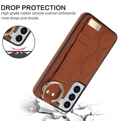 For Samsung Galaxy S22 5G Case Wave Pattern PU Leather+TPU Phone Back Cover with Ring Buckle