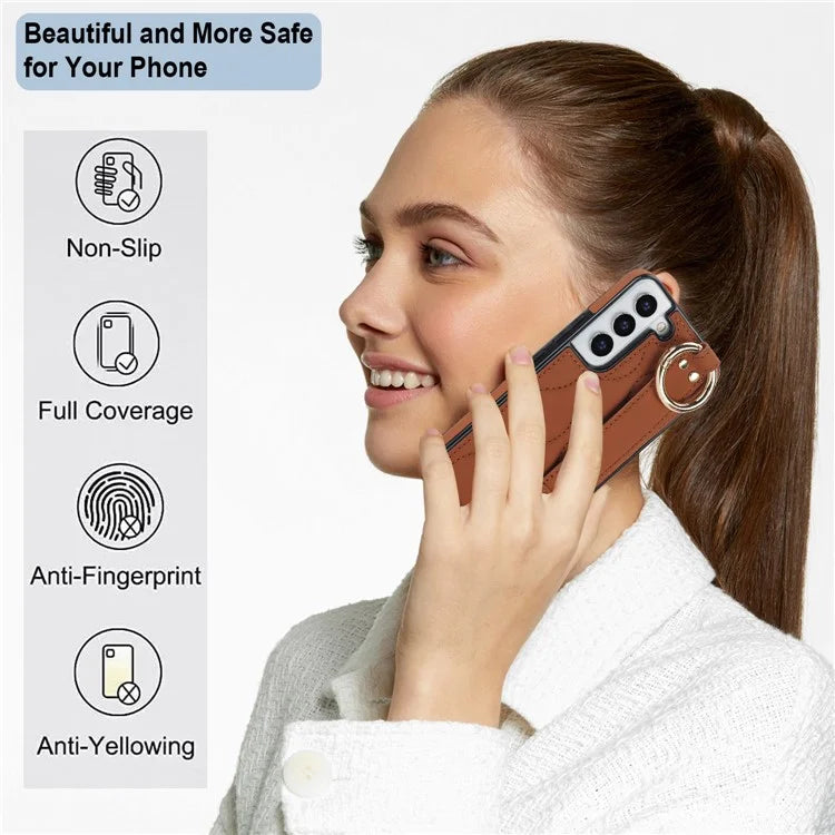 For Samsung Galaxy S22 5G Case Wave Pattern PU Leather+TPU Phone Back Cover with Ring Buckle