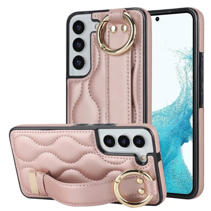 For Samsung Galaxy S22 5G Case Wave Pattern PU Leather+TPU Phone Back Cover with Ring Buckle