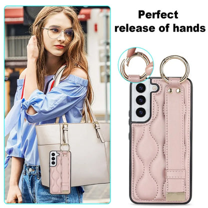 For Samsung Galaxy S22 5G Case Wave Pattern PU Leather+TPU Phone Back Cover with Ring Buckle