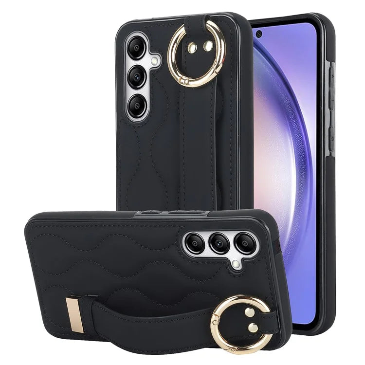 For Samsung Galaxy A54 5G Case Stylish Wave Pattern Ring Hanging Buckle Phone Cover with Kickstand