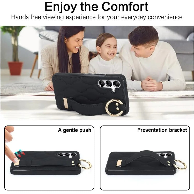 For Samsung Galaxy A54 5G Case Stylish Wave Pattern Ring Hanging Buckle Phone Cover with Kickstand