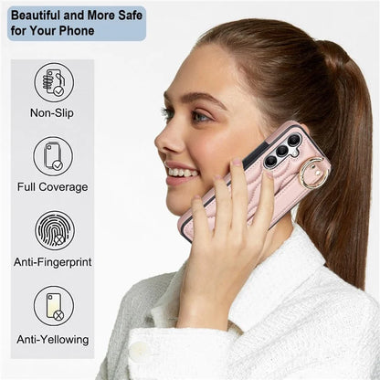 For Samsung Galaxy A54 5G Case Stylish Wave Pattern Ring Hanging Buckle Phone Cover with Kickstand