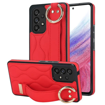 For Samsung Galaxy A53 5G Cell Phone Case Ring Hanging Buckle PU Leather+TPU Cover with Wristband