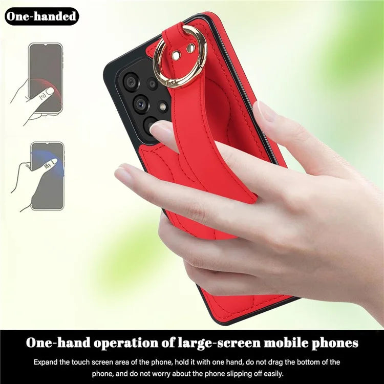 For Samsung Galaxy A53 5G Cell Phone Case Ring Hanging Buckle PU Leather+TPU Cover with Wristband