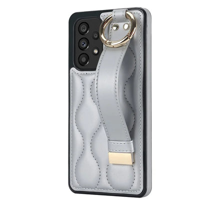 For Samsung Galaxy A53 5G Cell Phone Case Ring Hanging Buckle PU Leather+TPU Cover with Wristband