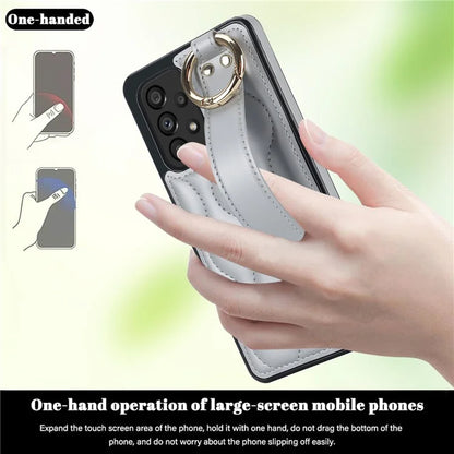 For Samsung Galaxy A53 5G Cell Phone Case Ring Hanging Buckle PU Leather+TPU Cover with Wristband