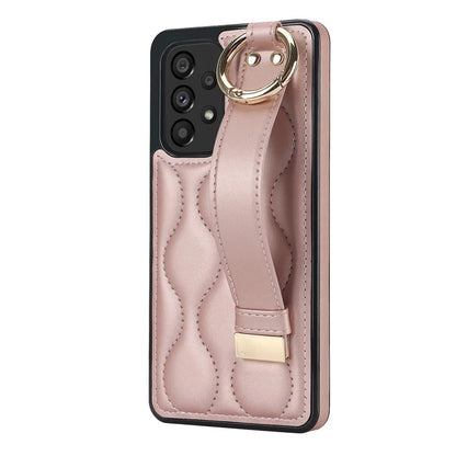 For Samsung Galaxy A53 5G Cell Phone Case Ring Hanging Buckle PU Leather+TPU Cover with Wristband