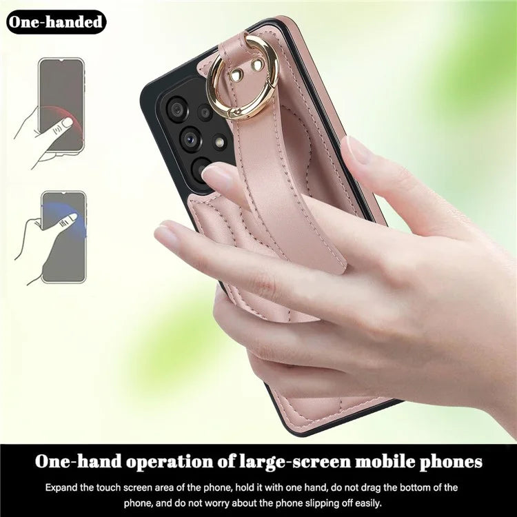 For Samsung Galaxy A53 5G Cell Phone Case Ring Hanging Buckle PU Leather+TPU Cover with Wristband