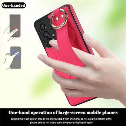 For Samsung Galaxy A53 5G Cell Phone Case Ring Hanging Buckle PU Leather+TPU Cover with Wristband
