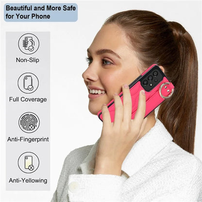For Samsung Galaxy A53 5G Cell Phone Case Ring Hanging Buckle PU Leather+TPU Cover with Wristband