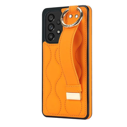 For Samsung Galaxy A53 5G Cell Phone Case Ring Hanging Buckle PU Leather+TPU Cover with Wristband