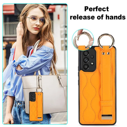 For Samsung Galaxy A53 5G Cell Phone Case Ring Hanging Buckle PU Leather+TPU Cover with Wristband
