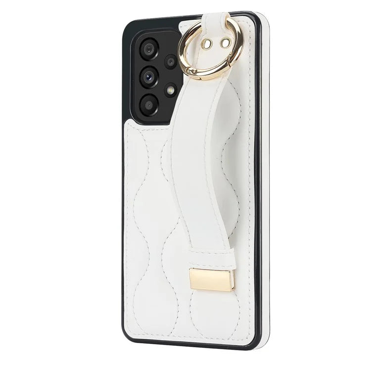 For Samsung Galaxy A53 5G Cell Phone Case Ring Hanging Buckle PU Leather+TPU Cover with Wristband
