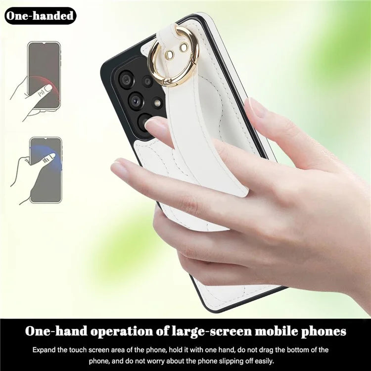 For Samsung Galaxy A53 5G Cell Phone Case Ring Hanging Buckle PU Leather+TPU Cover with Wristband