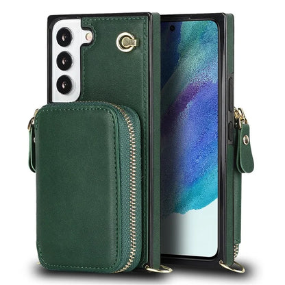 For Samsung Galaxy S22+ 5G Kickstand Case TPU+PU Wallet Phone Cover with Long Strap