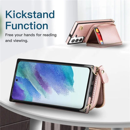 For Samsung Galaxy S22 5G Cell Phone Case Anti-drop TPU+PU Wallet Cover with Long Strap